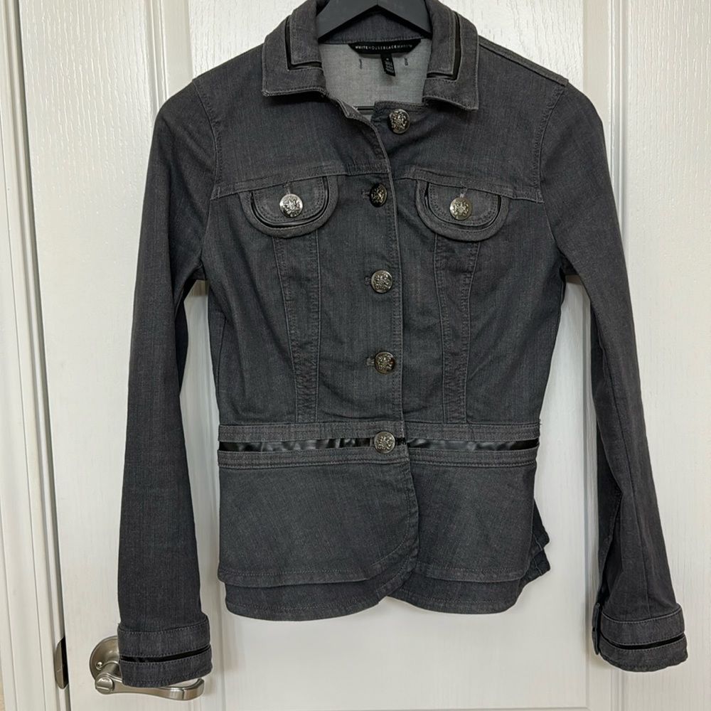 WHBM Dark Gray Denim Jacket with Double Peplum